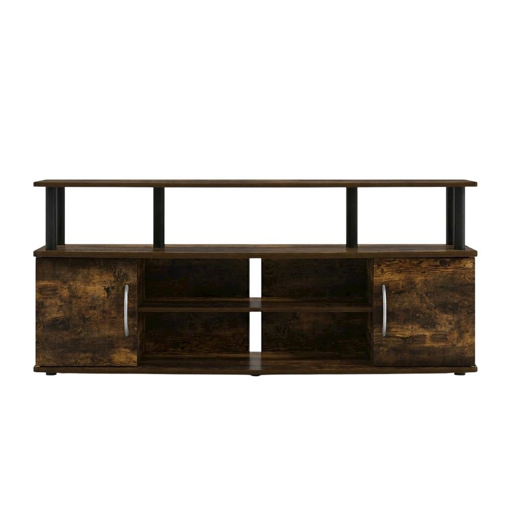 Black Amber Pine Large Entertainment Center with Spacious Storage