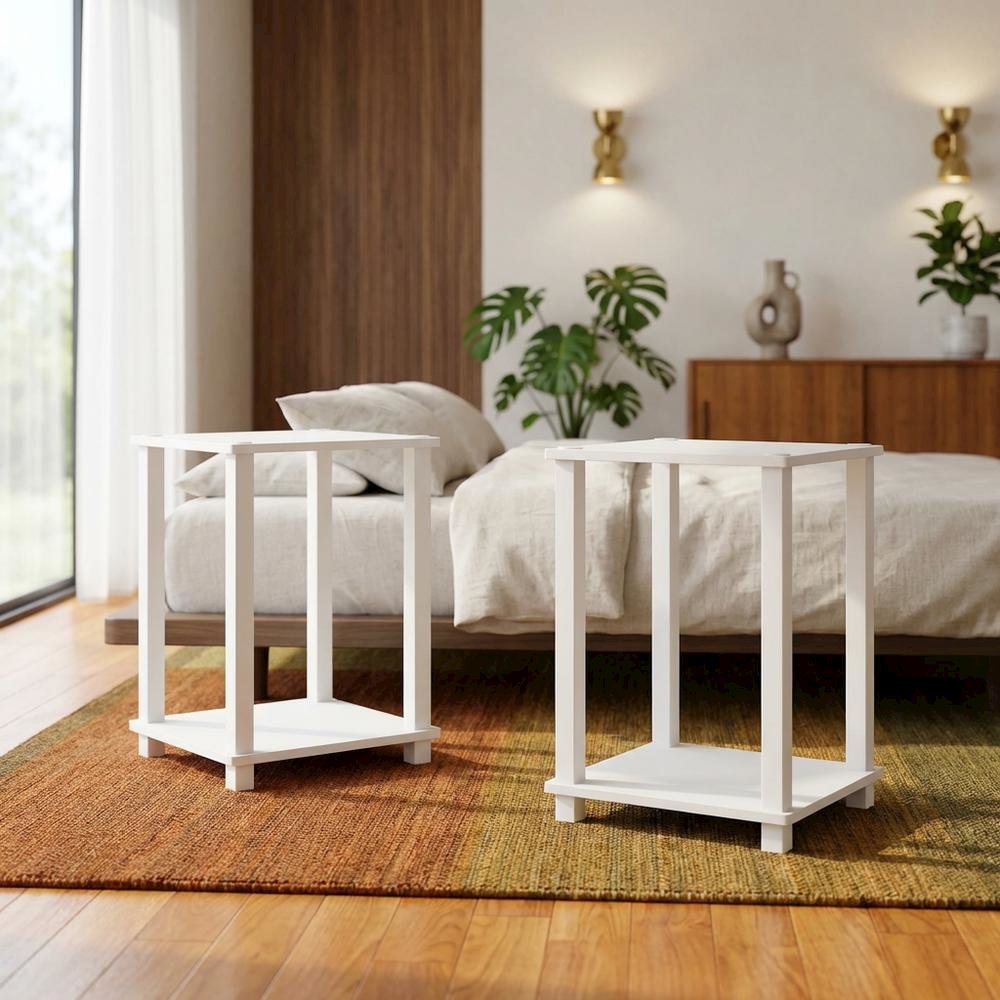 White Nightstand Set with Wooden Finish and Modern Design