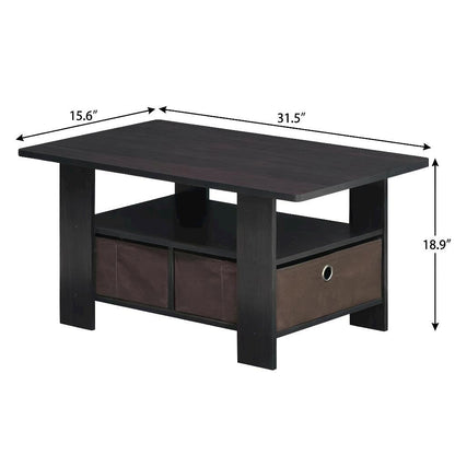 Dark Walnut Coffee Table with Bin Drawer and Compact Storage Surface 11158DWN