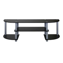 Wide TV Stand with Black and Grey Finish, Composite Wood and PVC Tubes