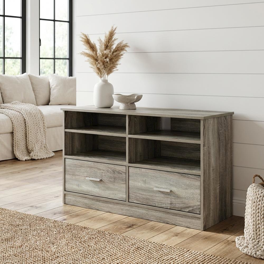 French Oak TV Stand with Drawer and Wood Construction