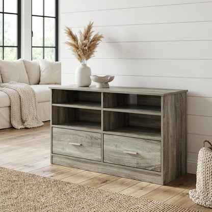 French Oak TV Stand with Drawer and Wood Construction