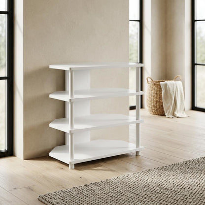 White 4-Tier Petite TV Stand with Easy Assembly and Solid Wood Construction