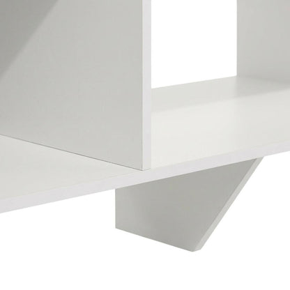 White TV Stand with Wood Finish and Storage Shelves