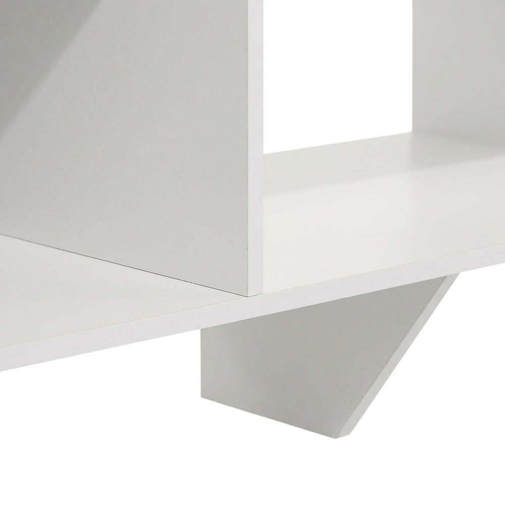 White TV Stand with Wood Finish and Storage Shelves