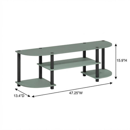 Sage Green TV Stand, 55-Inch Flat Screen, Open Shelves, Rounded Corners
