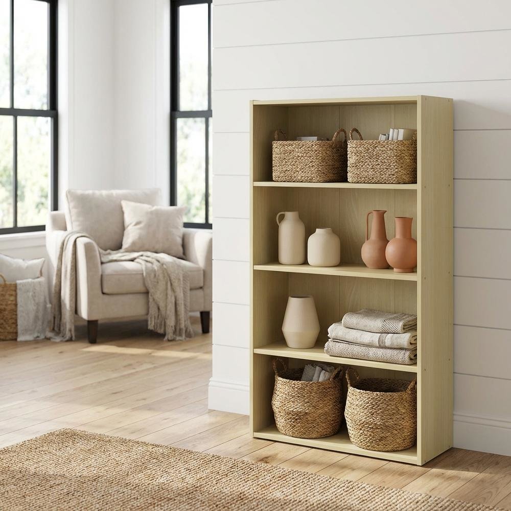 Wood Bookcase with Open Shelving for Home Office Storage