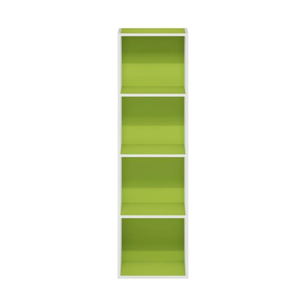 Green 4-Tier Bookcase with Open Storage and Wood Construction