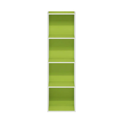 Green 4-Tier Bookcase with Open Storage and Wood Construction