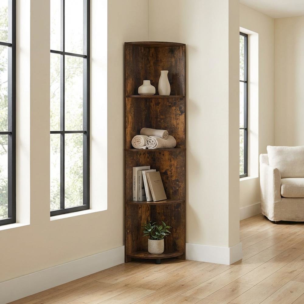 Amber Pine 4-Tier Corner Shelf with Sturdy Wooden Construction
