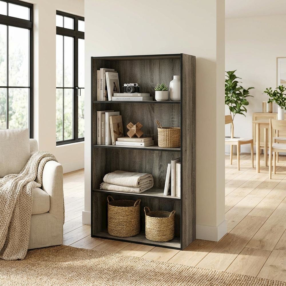 Wooden Bookcase with Adjustable Shelves for Home Office Storage