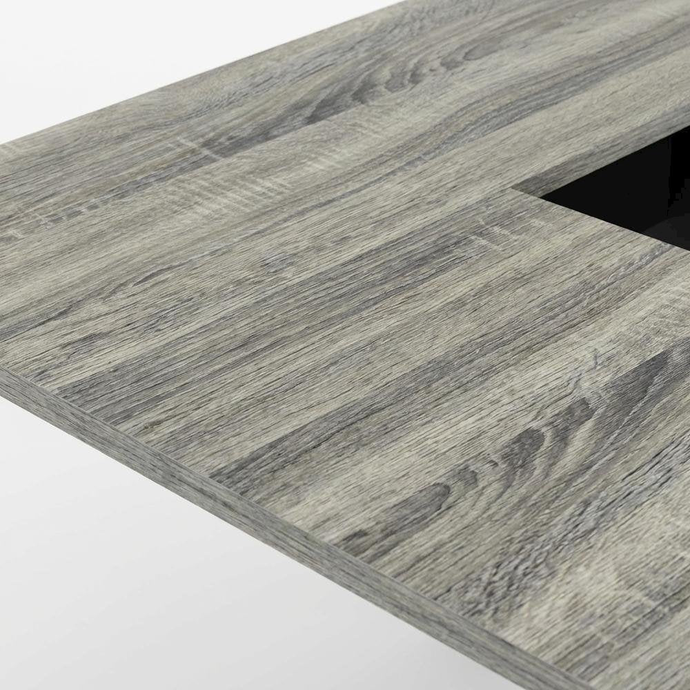 L-Shape Desk with Bookshelf, French Oak Grey/Black, Modern Computer Workstation