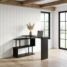 L-Shape Computer Desk with 3-Tier Shelves - Americano/Black Modern Design
