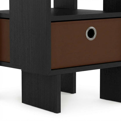 Wooden nightstand set with bin drawer in Americano finish, compact design