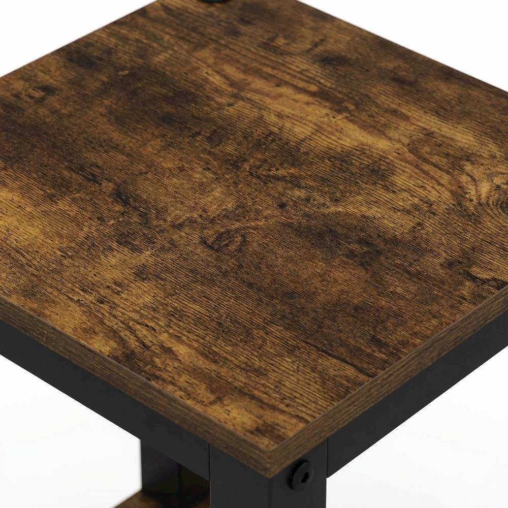 Small Amber Pine and Black End Table with Sleek Design