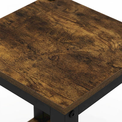 Small Amber Pine and Black End Table with Sleek Design