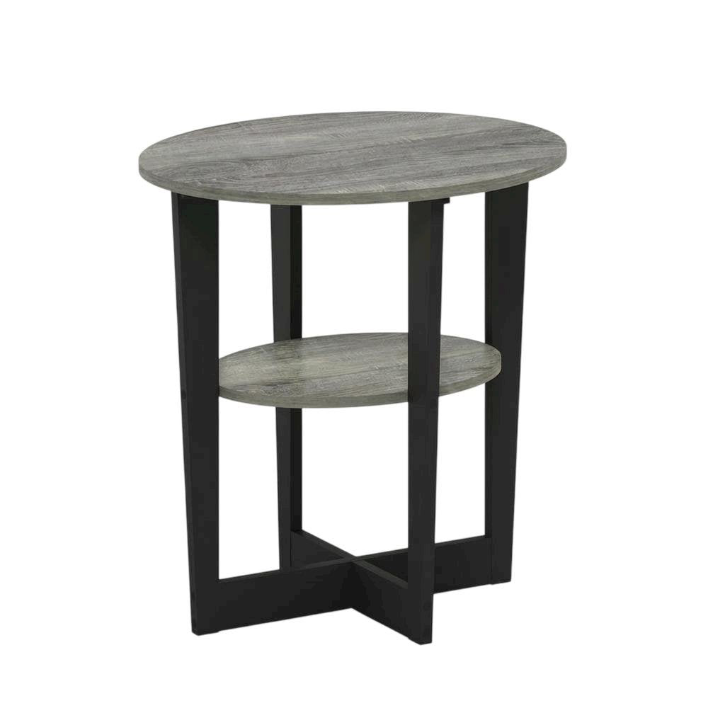 Grey oval end table with stylish French oak finish and modern design
