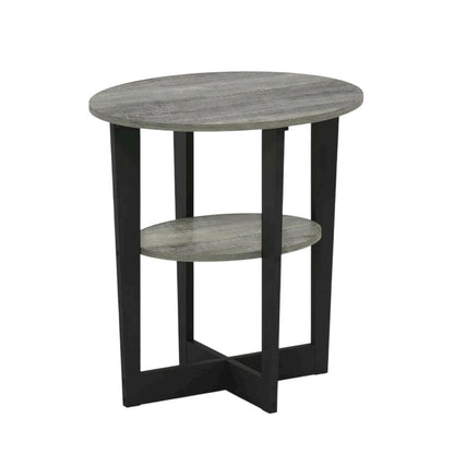 Grey oval end table with stylish French oak finish and modern design