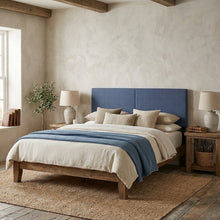 Blue Denim Upholstered King Headboard with Soft Fabric and Sturdy Frame
