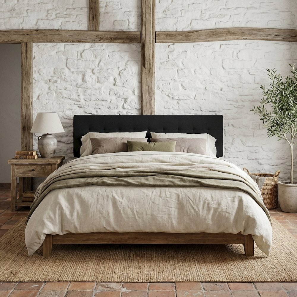 Plain Black Tufted King Headboard with Simple Design and Durable Construction