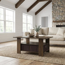 Columbia Walnut Dark Brown Coffee Table with Bin Drawer and Storage Compartment