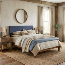 Blue Denim Upholstered King Headboard with Tufted Design for Bedroom