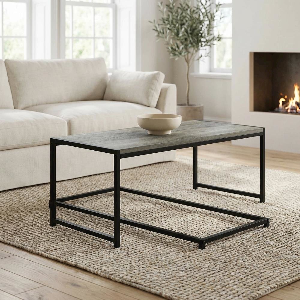 French Oak Grey Modern Coffee Table with Storage Shelf and Compact Design
