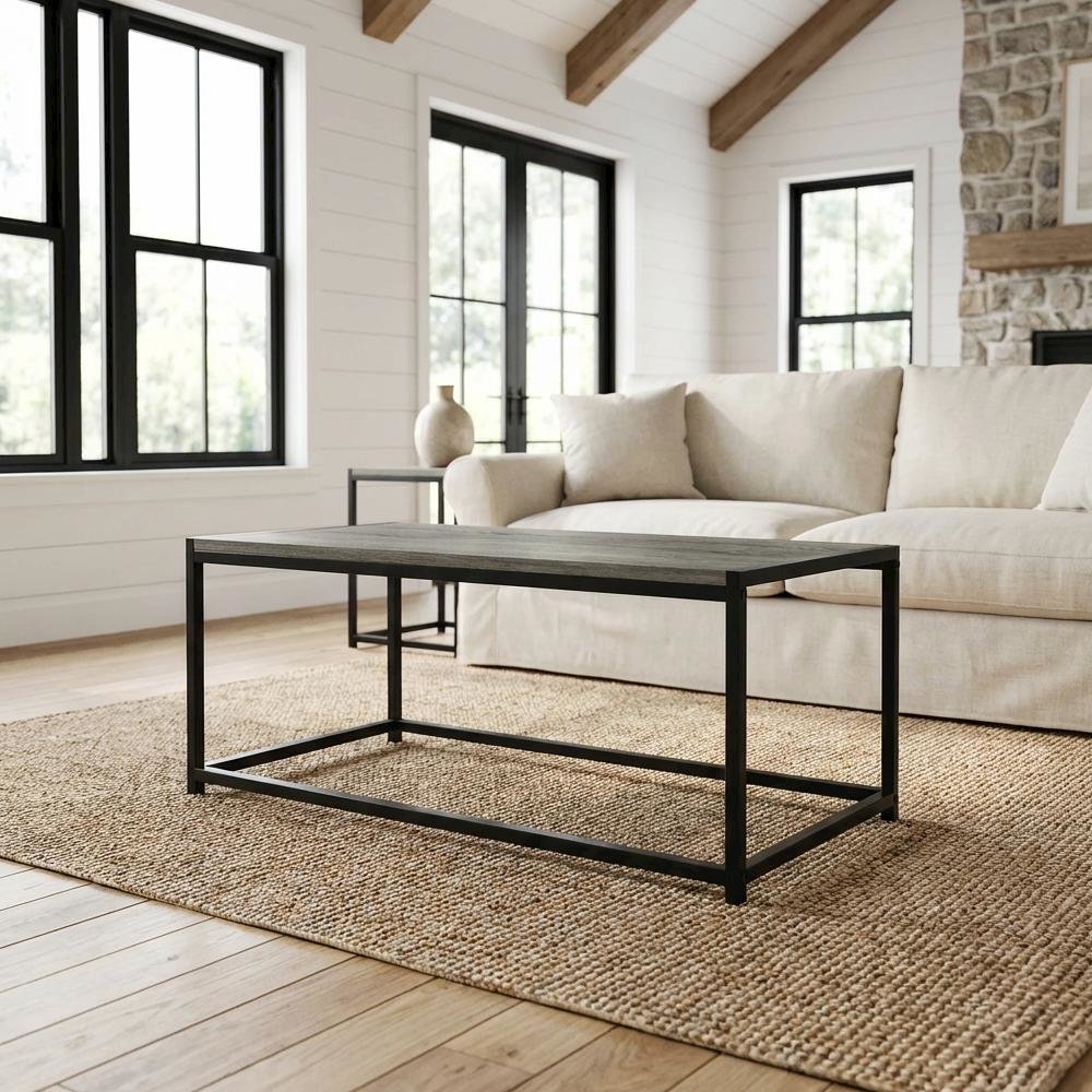 French Oak Grey Modern Coffee Table with Storage Shelf and Compact Design