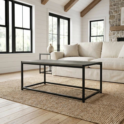 French Oak Grey Modern Coffee Table with Storage Shelf and Compact Design