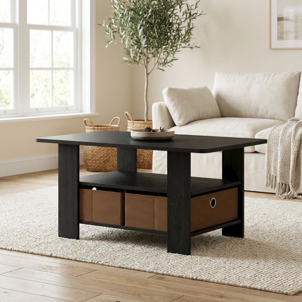 Coffee Table Americano Medium Brown with Bin Drawer and Sturdy Design