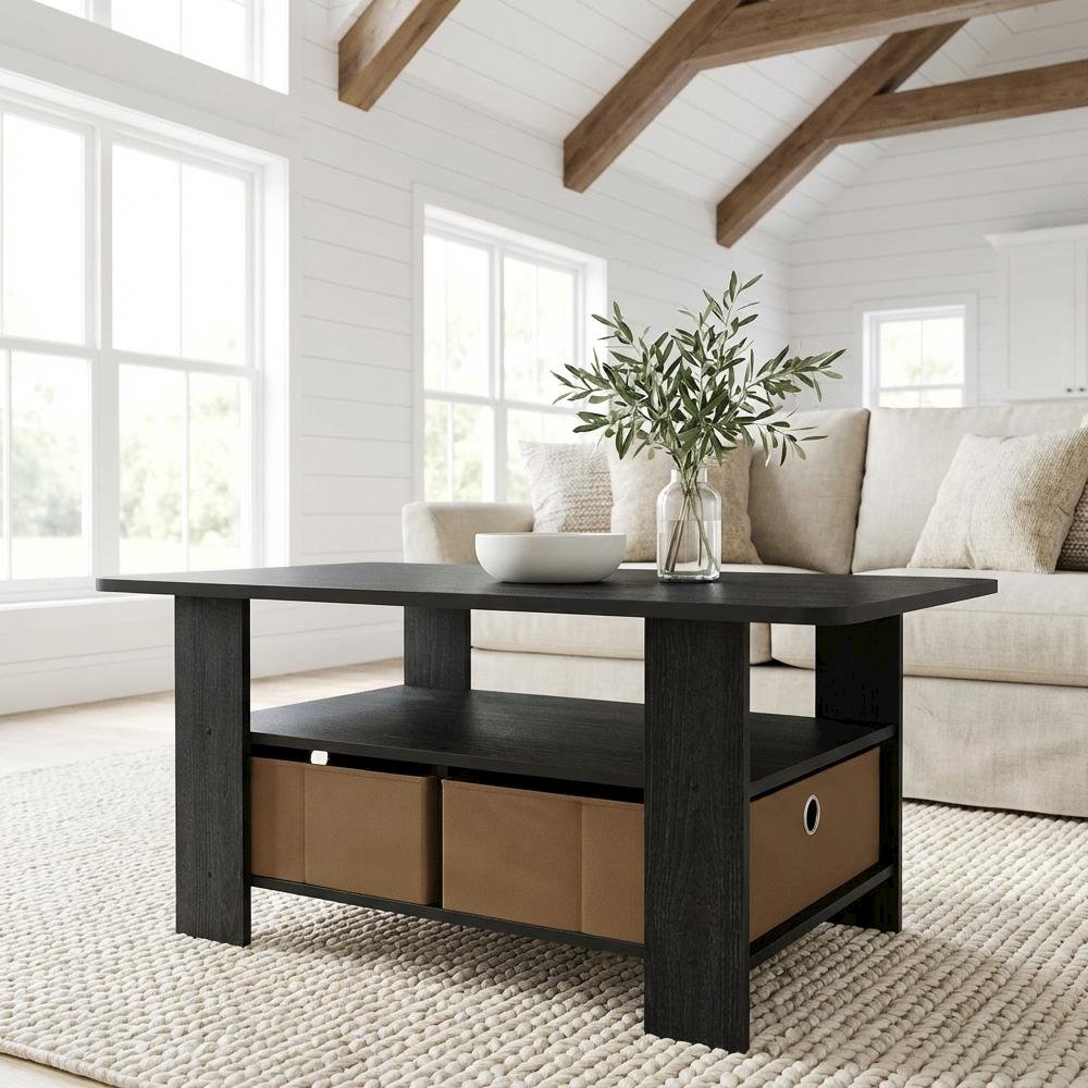Coffee Table Americano Medium Brown with Bin Drawer and Sturdy Design