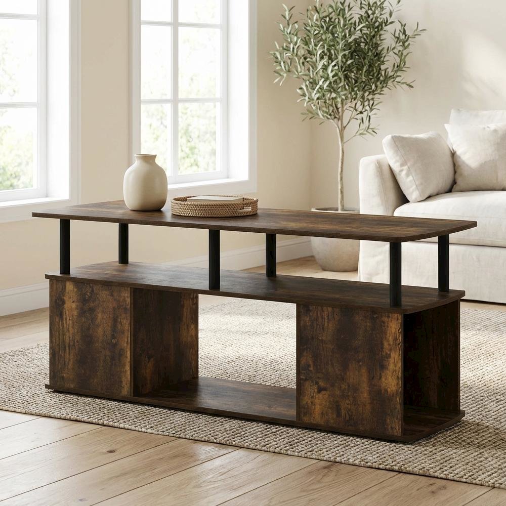 Amber Pine and Black Utility Coffee Table with Sturdy Frame and Modern Design