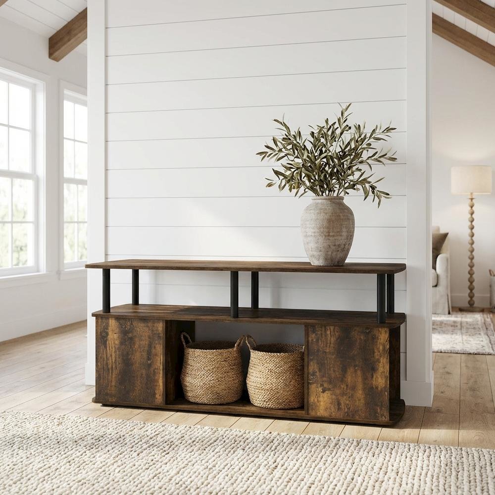 Amber Pine and Black Utility Coffee Table with Sturdy Frame and Modern Design