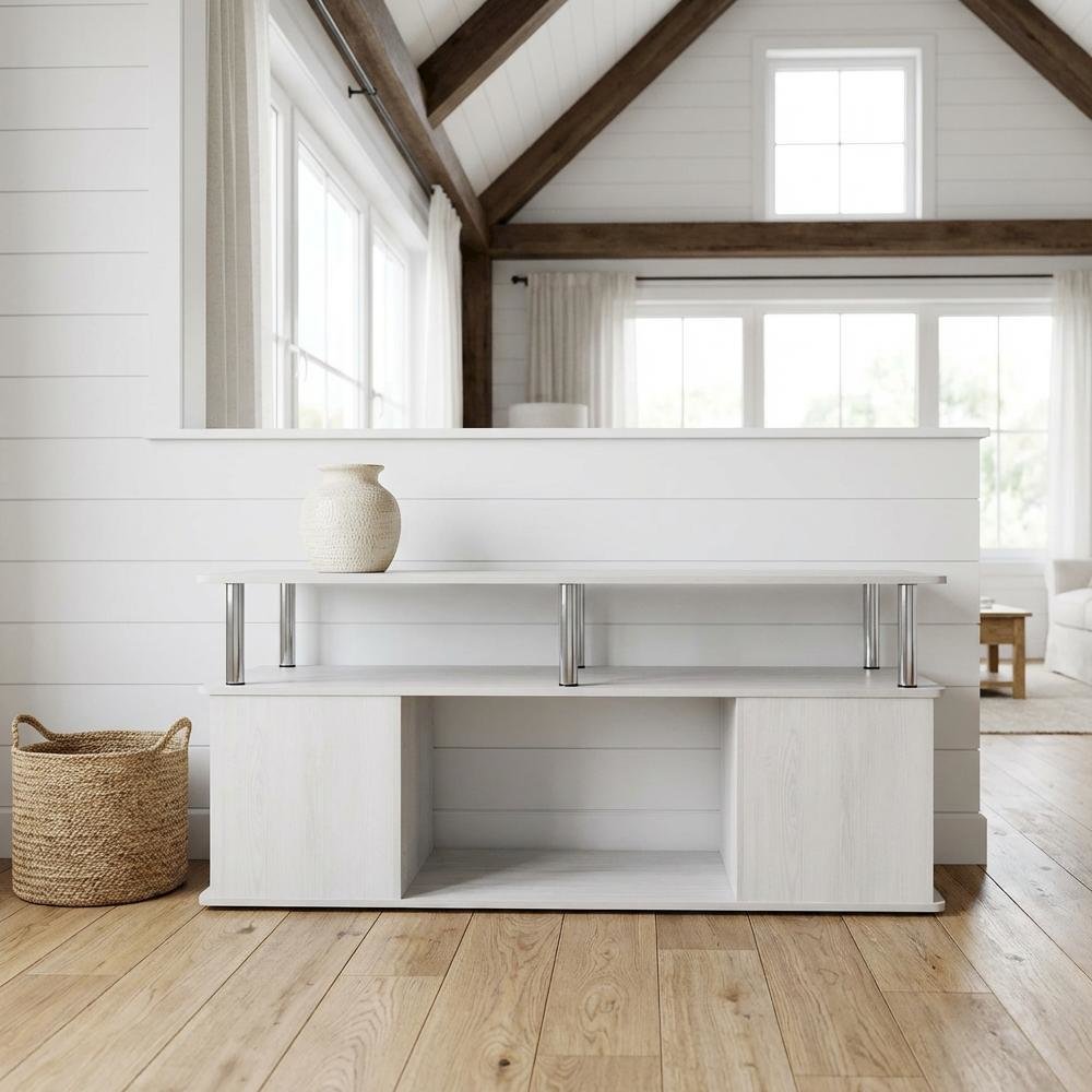 White Oak Coffee Table with Stainless Steel Tubes and Utility Design