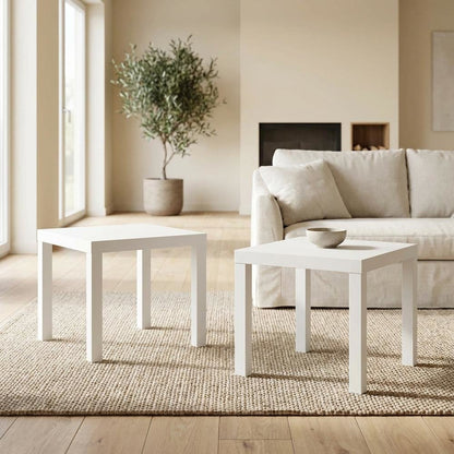White 2-Piece Square Coffee and Side Table Set with Minimalist Design