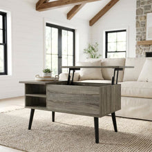 Grey Oak Lift Top Coffee Table with Storage Shelf and Hidden Compartment