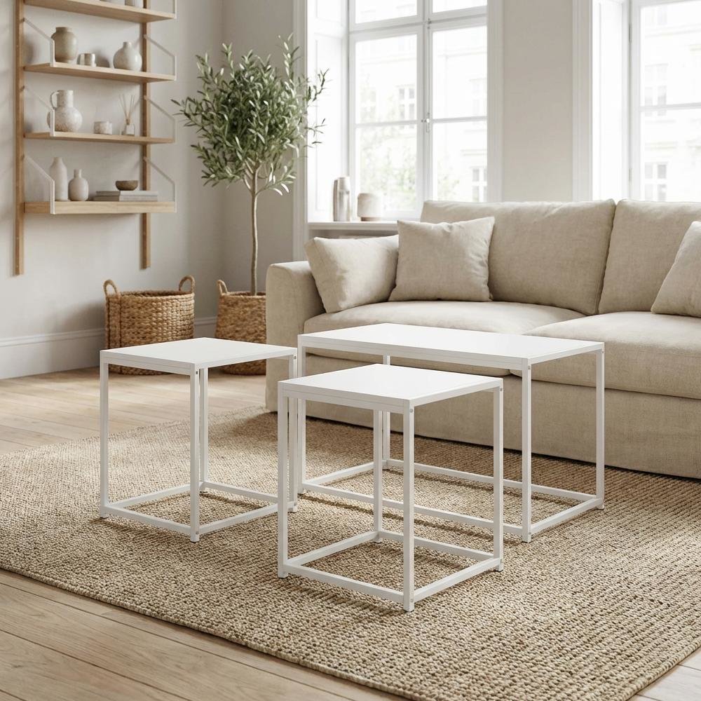 White 3-Piece Living Room Tables Set with Coffee and End Tables, Side Tables