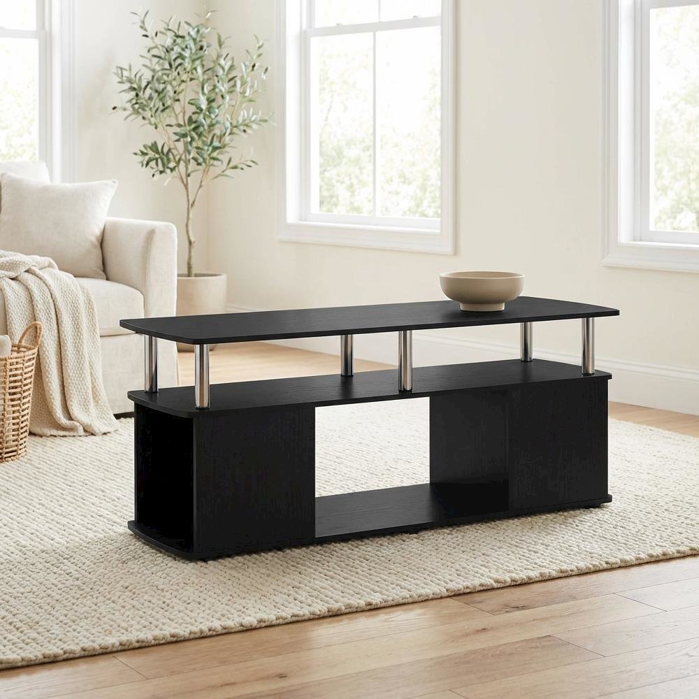Dark Americano Coffee Table with Storage Shelf and Bottom Compartment