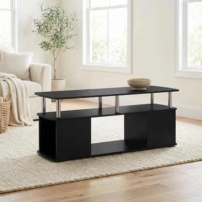 Dark Americano Coffee Table with Storage Shelf and Bottom Compartment