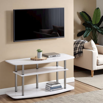 White Wood 50 Inch TV Stand with 3-Tier Shelves, Modern TV Console