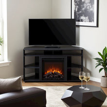 Black 55 Inch Fireplace TV Stand with Five Shelves and Electric Flame Display