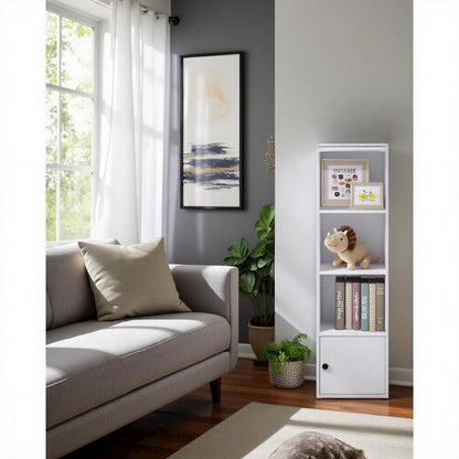 White Wooden Book Shelf with Wooden Shelves and Lower Cabinet for Storage