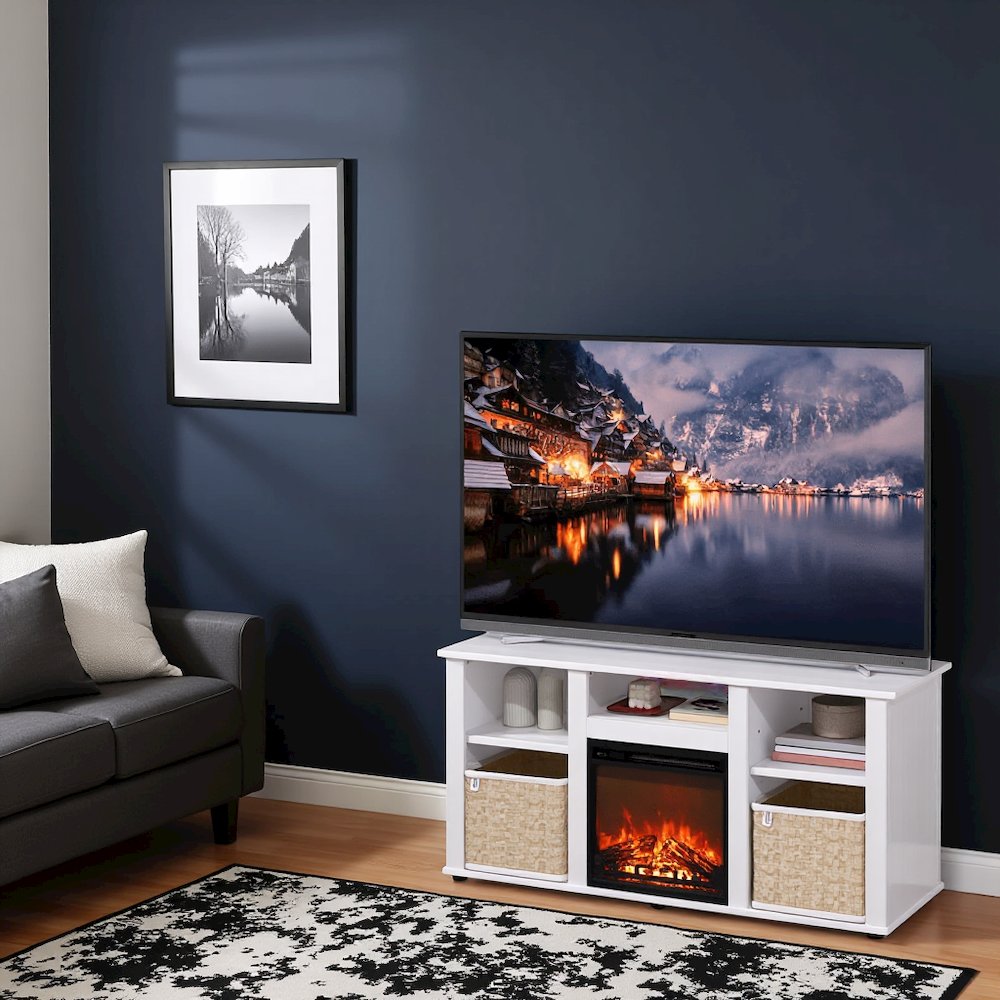 White 55 Inch Fireplace TV Stand with Five Shelves and Elegant Electric Insert