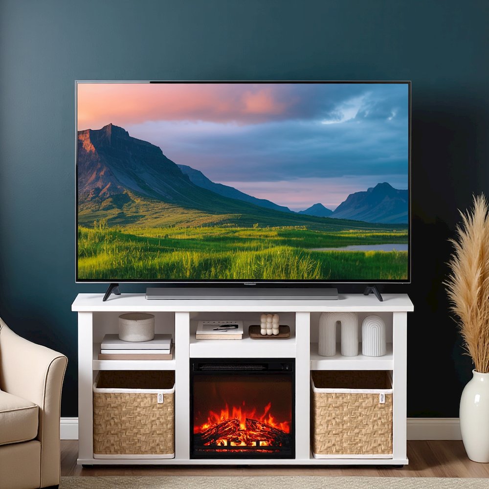 White 55 Inch Fireplace TV Stand with Five Shelves and Elegant Electric Insert