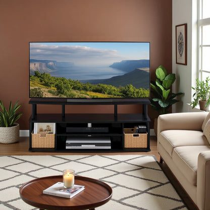 Black TV Stand with 3 Open Shelves, 2 Cabinets, for Up to 55 Inch TV