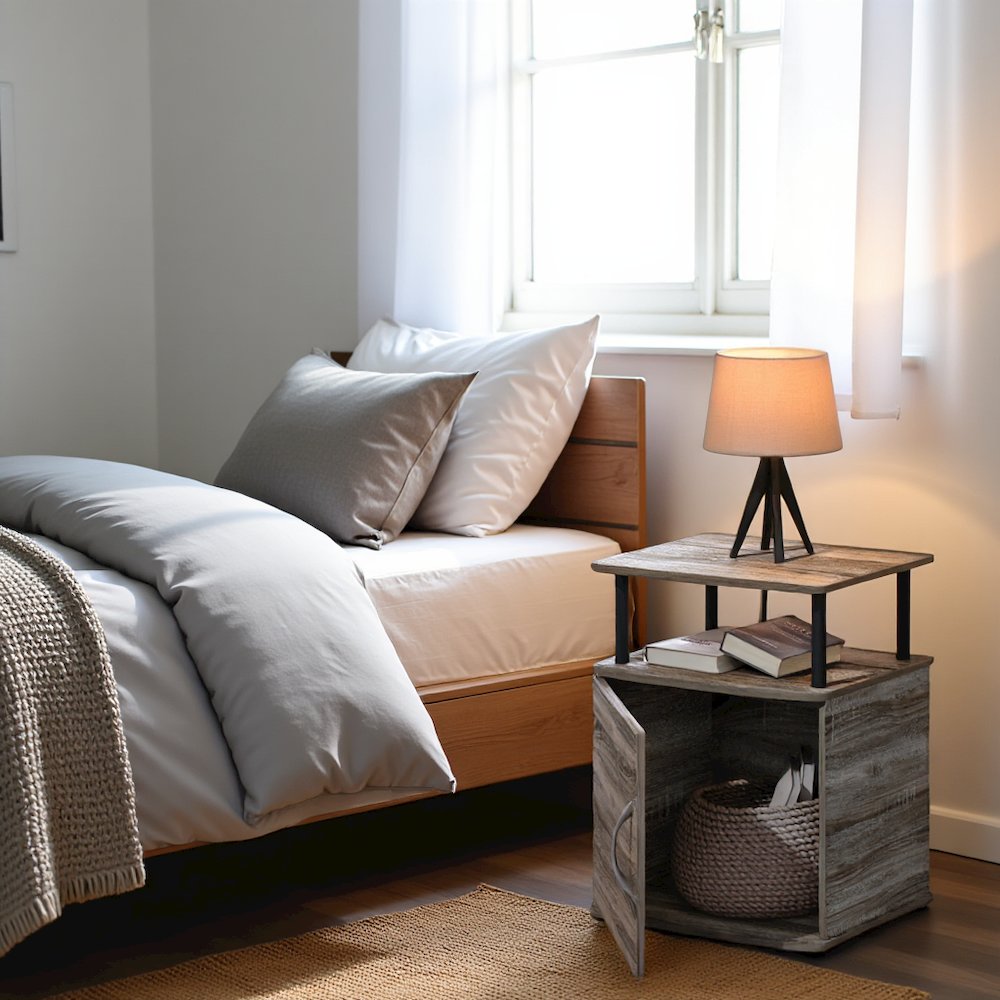 Brown Wooden Night Stand Set 2 with Open Shelf and Closed Storage Cabinet