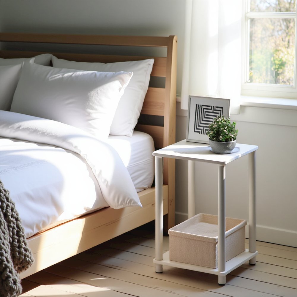 White Wooden End Tables Set of 2 with Storage Shelves for Living Room