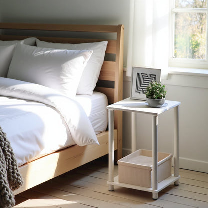 White Wooden End Tables Set of 2 with Storage Shelves for Living Room