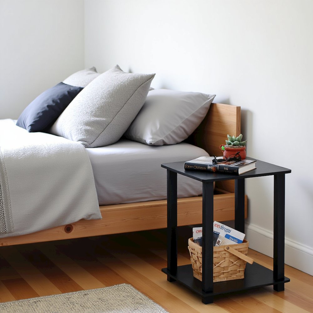 Black Wooden End Tables Set of 2 with Two-Tier Storage for Living Room