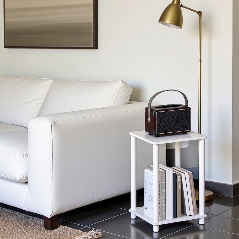 White Wooden End Tables Set of 2 with Storage Shelves for Living Room
